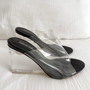 Bello Star Clear Vinyl & Black Mules with Clear Transparent Heel
